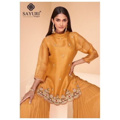 Sayuri designer present chandni exclusive pure organza silk free size sharara suit catalogue at amaviexpo readymade suit catalogs