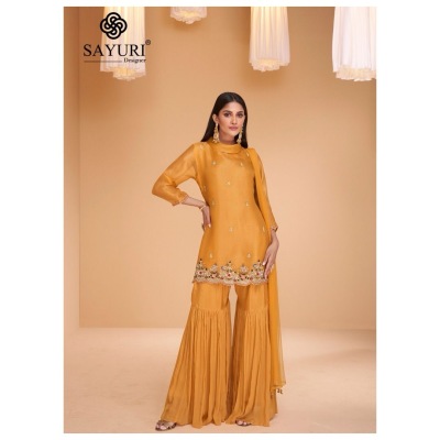 Sayuri designer present chandni exclusive pure organza silk free size sharara suit catalogue at amaviexpo readymade suit catalogs