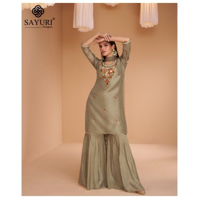 Sayuri designer present chandni exclusive pure organza silk free size sharara suit catalogue at amaviexpo readymade suit catalogs