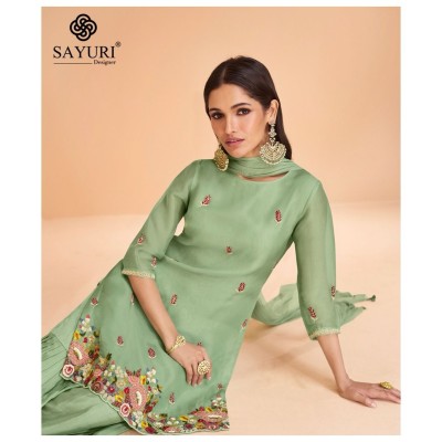 Sayuri designer present chandni exclusive pure organza silk free size sharara suit catalogue at amaviexpo readymade suit catalogs