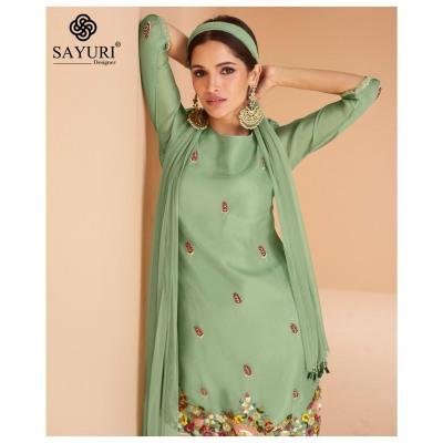 Sayuri designer present chandni exclusive pure organza silk free size sharara suit catalogue at amaviexpo readymade suit catalogs