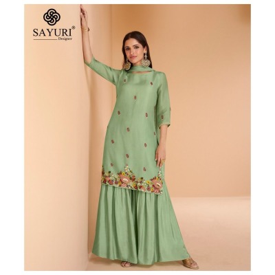 Sayuri designer present chandni exclusive pure organza silk free size sharara suit catalogue at amaviexpo readymade suit catalogs
