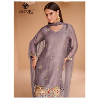 Sayuri designer present chandni exclusive pure organza silk free size sharara suit catalogue at amaviexpo readymade suit catalogs