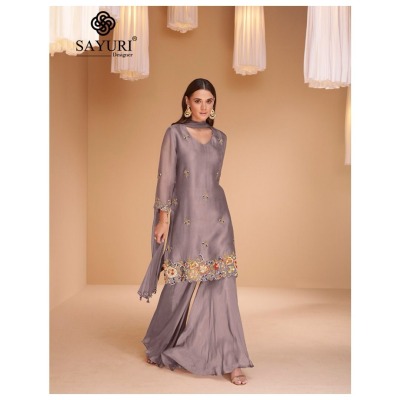 Sayuri designer present chandni exclusive pure organza silk free size sharara suit catalogue at amaviexpo readymade suit catalogs