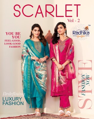 Scarlet vol 2 by Radhika Life style designer top bottom with digital dupatta catalogue  Radhika Lifestyle