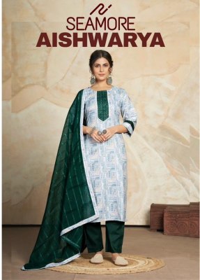 Seamore by aishwarya new fancy cotton printed kurta bottom and plain dupatta with lace catalog on amaviexpo Amavi