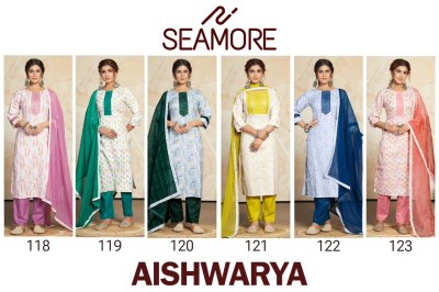 Seamore by aishwarya new fancy cotton printed kurta bottom and plain dupatta with lace catalog on amaviexpo readymade suit catalogs