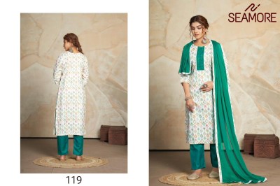 Seamore by aishwarya new fancy cotton printed kurta bottom and plain dupatta with lace catalog on amaviexpo readymade suit catalogs