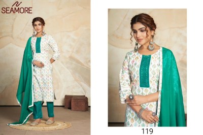 Seamore by aishwarya new fancy cotton printed kurta bottom and plain dupatta with lace catalog on amaviexpo readymade suit catalogs