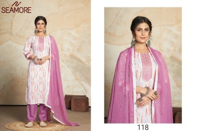 Seamore by aishwarya new fancy cotton printed kurta bottom and plain dupatta with lace catalog on amaviexpo readymade suit catalogs
