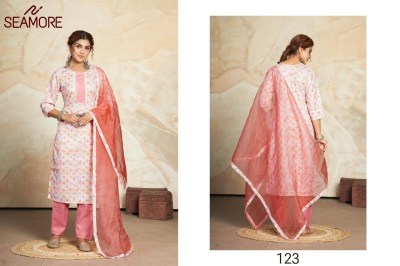 Seamore by aishwarya new fancy cotton printed kurta bottom and plain dupatta with lace catalog on amaviexpo readymade suit catalogs