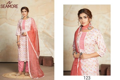 Seamore by aishwarya new fancy cotton printed kurta bottom and plain dupatta with lace catalog on amaviexpo readymade suit catalogs