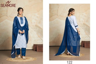 Seamore by aishwarya new fancy cotton printed kurta bottom and plain dupatta with lace catalog on amaviexpo readymade suit catalogs