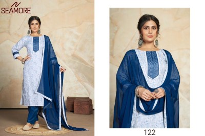 Seamore by aishwarya new fancy cotton printed kurta bottom and plain dupatta with lace catalog on amaviexpo readymade suit catalogs