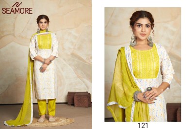 Seamore by aishwarya new fancy cotton printed kurta bottom and plain dupatta with lace catalog on amaviexpo readymade suit catalogs