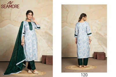 Seamore by aishwarya new fancy cotton printed kurta bottom and plain dupatta with lace catalog on amaviexpo readymade suit catalogs