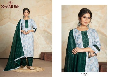 Seamore by aishwarya new fancy cotton printed kurta bottom and plain dupatta with lace catalog on amaviexpo readymade suit catalogs