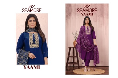Seamore present yaami foil print readymade kurta bottom with dupatta catalogue readymade suit catalogs