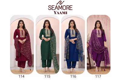 Seamore present yaami foil print readymade kurta bottom with dupatta catalogue readymade suit catalogs