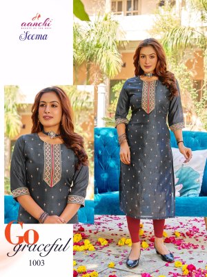 Seema by Aanchi straight cut fancy embroidered kurti catalogue at affordable rate kurtis catalogs