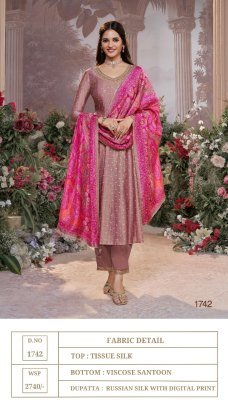  Seerat D NO 1740 Viscose Santoon Russian Silk Anarkali Suit Single Pcs Wholesale Rate fancy Anarkali suit catalogs