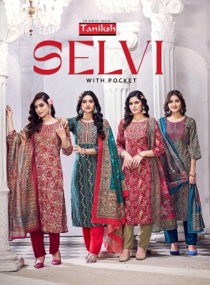 Selvi vol 2 by Taniksh reyon foil printed kurti pant and dupatta catalogue at affordable rate kurti pant with dupatta Catalogs