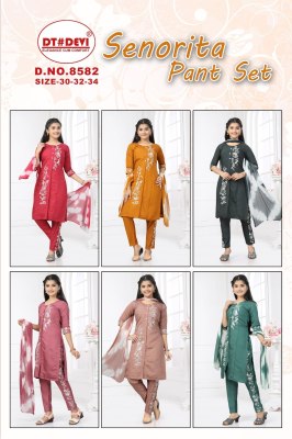 Senorita by devi roman silk embroidered trendy kurti pant and dupatta catalogue at low rate readymade suit catalogs