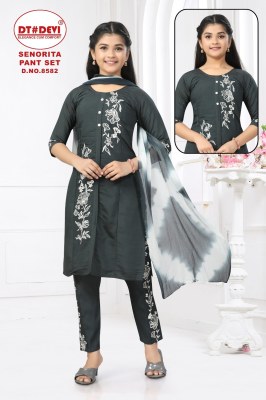 Senorita by devi roman silk embroidered trendy kurti pant and dupatta catalogue at low rate readymade suit catalogs