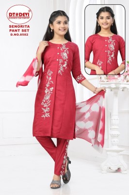 Senorita by devi roman silk embroidered trendy kurti pant and dupatta catalogue at low rate readymade suit catalogs