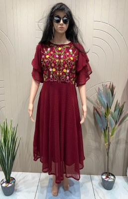 Sensations by Blue hills Unique Double layer Sleeves pattern gown in 6 colors flared kurti catalogue with low budget kurtis catalogs