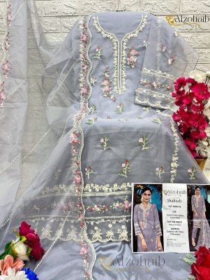Shahzeb vol 1 by Alzohaib Organza Heavy Embroidered unstitched suit catalogue at amaviexpo salwar kameez catalogs