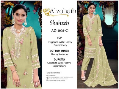 Shahzeb vol 1 by Alzohaib Organza Heavy Embroidered unstitched suit catalogue at amaviexpo salwar kameez catalogs