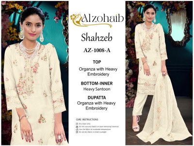 Shahzeb vol 1 by Alzohaib Organza Heavy Embroidered unstitched suit catalogue at amaviexpo salwar kameez catalogs