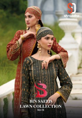 Sharaddha Designer Bin Saeed Vol-15 Pure Cotton Self Embroidery Unstitched Suit with Mal-Mal Cut Work Dupatta Wholesale  dress material catalogs