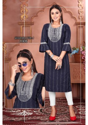 Sharmili vol 1 newly lunch fancy neck sluize sequence work kurti catalog at affordable price kurtis catalogs