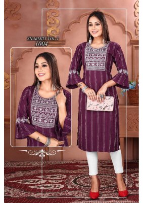 Sharmili vol 1 newly lunch fancy neck sluize sequence work kurti catalog at affordable price kurtis catalogs
