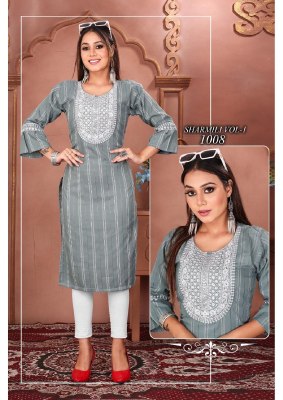 Sharmili vol 1 newly lunch fancy neck sluize sequence work kurti catalog at affordable price kurtis catalogs