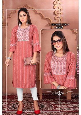 Sharmili vol 1 newly lunch fancy neck sluize sequence work kurti catalog at affordable price kurtis catalogs