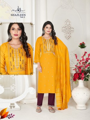 Shazleen vol 2 by manav heavy reyon embroidered readymade suit catlogue at affordable rate Amavi