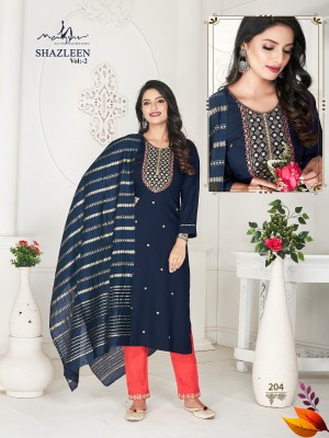 Shazleen vol 2 by manav heavy reyon embroidered readymade suit catlogue at affordable rate readymade suit catalogs