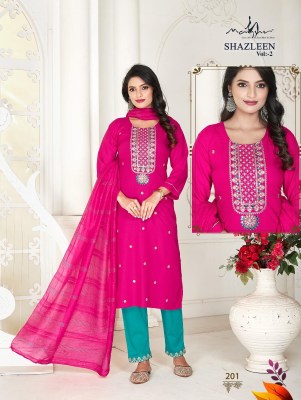 Shazleen vol 2 by manav heavy reyon embroidered readymade suit catlogue at affordable rate readymade suit catalogs