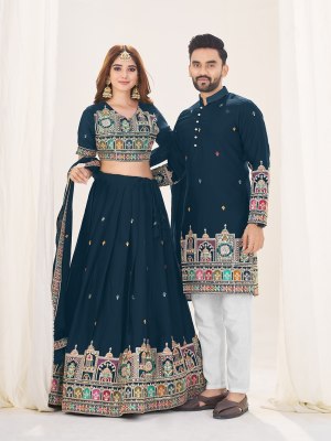 Shee Star Georgette Couple 4 Combo Designer Kurta for Men And Embroidered Lehenga Choli for Women  Party Wedding Wear Wholesale wholesale catalogs