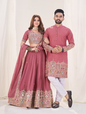 Shee Star Georgette Couple 4 Combo Designer Kurta for Men And Embroidered Lehenga Choli for Women  Party Wedding Wear Wholesale lehenga choli catalogs
