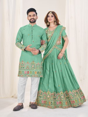 Shee Star Georgette Couple 4 Combo Designer Kurta for Men And Embroidered Lehenga Choli for Women  Party Wedding Wear Wholesale lehenga choli catalogs