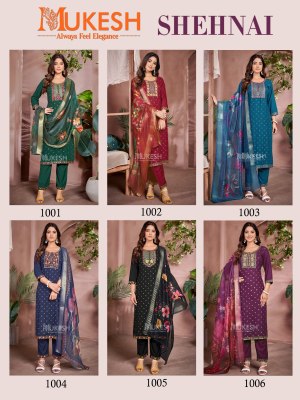 Shehnai by Mukesh Reyon Foil printed fancy readymade suit catalogue at low rate readymade suit catalogs
