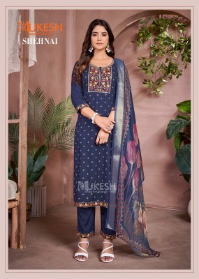 Shehnai by Mukesh Reyon Foil printed fancy readymade suit catalogue at low rate readymade suit catalogs