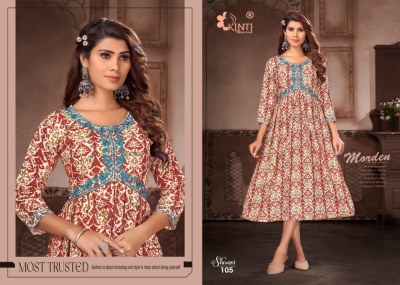 Shivani by Kinti heavy reyon print embroidered flared kurti catalogue at low rate  kurtis catalogs
