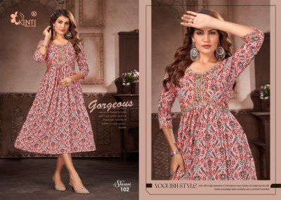 Shivani by Kinti heavy reyon print embroidered flared kurti catalogue at low rate  kurtis catalogs