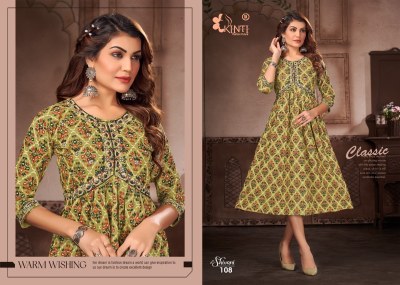 Shivani by Kinti heavy reyon print embroidered flared kurti catalogue at low rate  kurtis catalogs