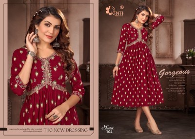 Shivani by Kinti heavy reyon print embroidered flared kurti catalogue at low rate  kurtis catalogs